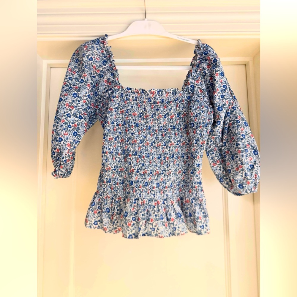 Sugarlips Blue Floral Smocked Blouse